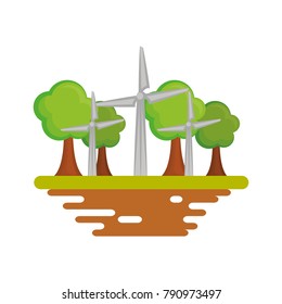 Wind turbines on ground cartoon