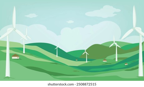 wind turbines on the hill. renewable energy background