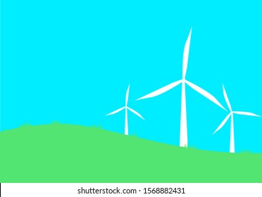Wind turbines on a hill with a vibrant atmosphere.