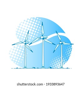 turbinas eólicas sobre fondo blanco, ilustración de concepto de contorno de estilo plano de energía eólica renovable