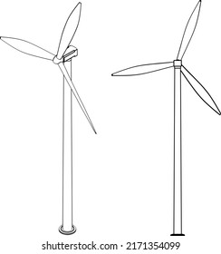 wind turbines on white background, flat style outline concept illustration of renewable wind energy