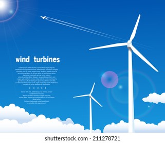 Wind turbines over blue sky