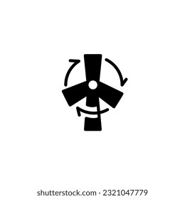 Wind turbines power plant . Vector solid icon black and white with green eco energy theme