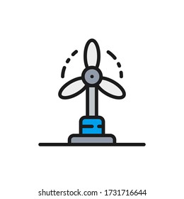 Wind turbines, wind power station, renewable energy flat color line icon.