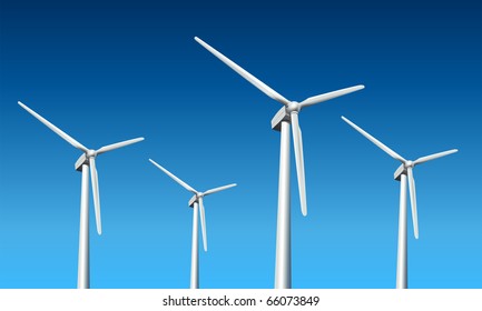 Wind turbines realistic vector illustration,