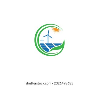 Wind turbines renewable clean energy logo design symbol with modern windmills vector illustration.