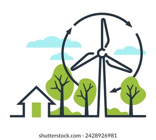 Wind turbines - Renewable energy source innovations icon in bold line and blue background - Sustainable development