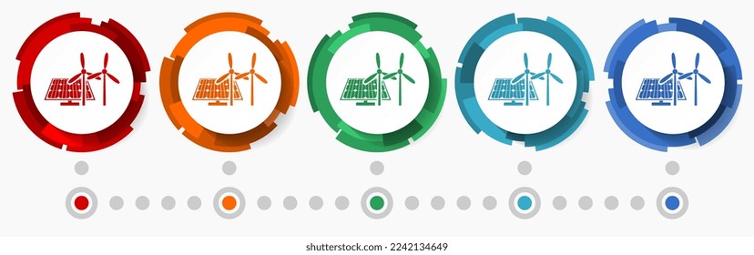 Wind turbines, renewables concept vector icon set, flat design pointers, infographic template