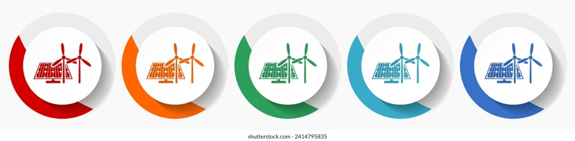 Windturbinen, Vektorsymbol für erneuerbare Energien, flache Symbole für Logo-Design, Webdesign und mobile Anwendungen, bunt umlaufende Schaltflächen