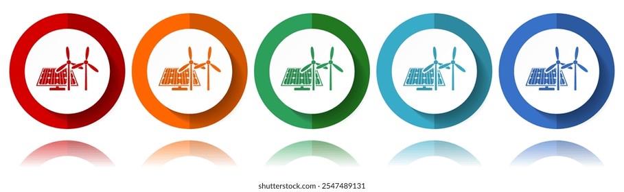 Wind turbines, renewables vector icons, flat icon set for logo design, webdesign and mobile applications, colorful web button collection in eps 10