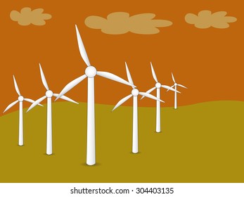 Wind turbines retro landscape background