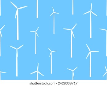 Windturbinen nahtlose Muster. Weiße Silhouetten von Windkraftanlagen. Grünes Energiekonzept, erneuerbare Energien, saubere Stromerzeugung. Umweltfreundliche Windenergie. Vektorgrafik