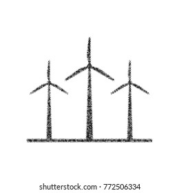 Wind turbines sign. Vector. Black icon from many ovelapping circles with random opacity on white background. Noisy. Isolated.