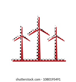 Wind turbines sign. Vector. Brown icon with shifted black circle pattern as duplicate at white background. Isolated.