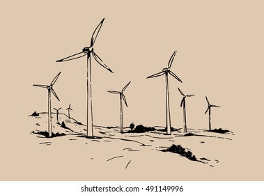 wind turbines. sketch illustration