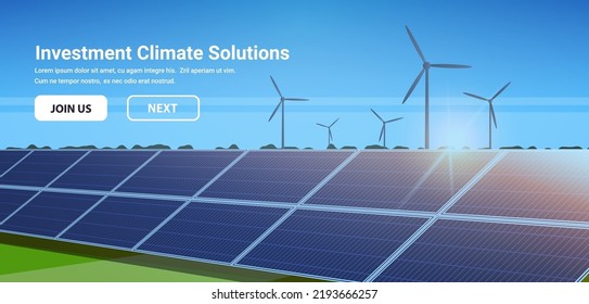 Wind Turbines And Solar Panels Energy Renewable Station In Field Waste Free World Clean Power Investment Climate Solutions