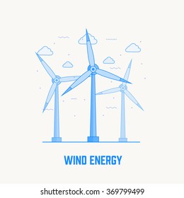 wind turbines thin line blue design