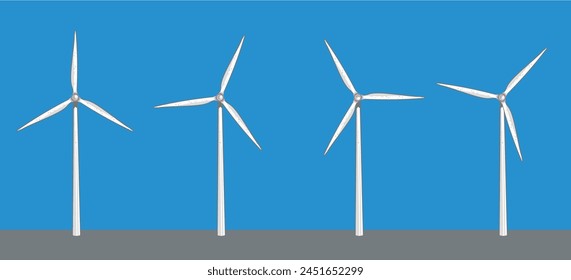 Wind turbines, wind towers - vector illustration	