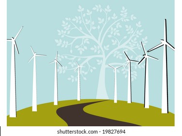 wind turbines with tree