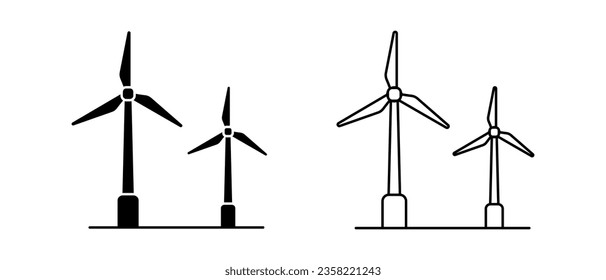 Wind turbines vector icon set. Outline windmill symbol. Wind power sign