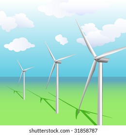 Wind turbines vector illustration