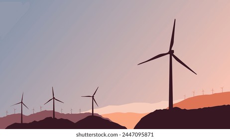 Wind turbines, vector illustration, size ratio 16:9