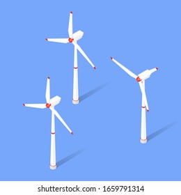 Wind turbines vector isometric illustration