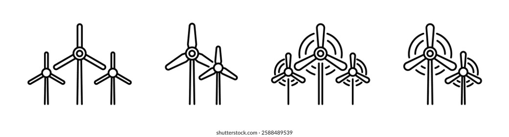 Wind turbines. Windmill icon set.  Wind turbines. Air propeller icons.