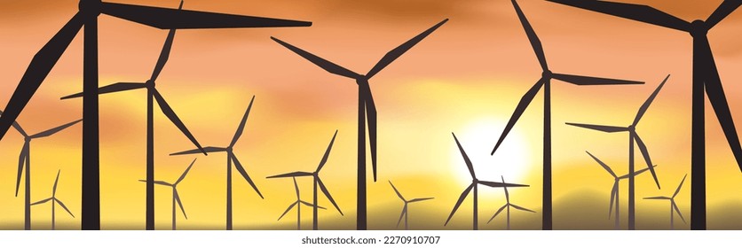 wind turbines windmill on sunset background clean renewable energy vector illustration