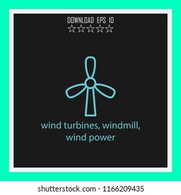 wind turbines, windmill, wind power vector icon