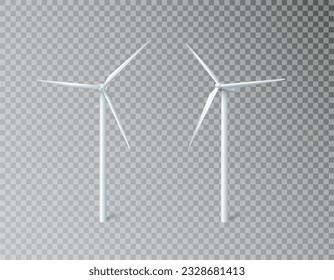 Wind turbines windmills energy power generators. White towers with long vanes for producing alternative eco energy. Vector