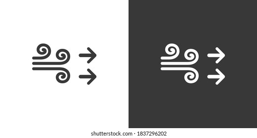 Wind mit zwei Pfeilen. Einzeln Symbol auf schwarz-weißem Hintergrund. Wettervektorgrafik