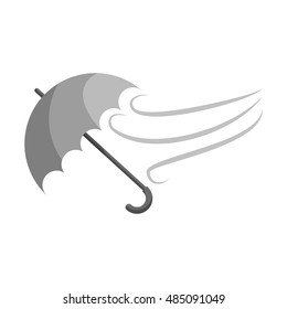 Wind and umbrella icon in black monochrome style isolated on white background. Weather symbol vector illustration