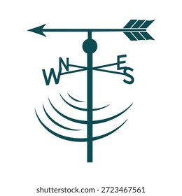 Wind vane, arrow pointer, north south east west indicators, wind movement, isolated on white, vector illustration