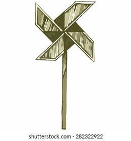 Wind vane. Shades of green and yellow. Doodle style