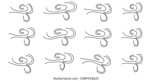 Wind vector. doodle wind blow, gust design isolated background. vector hand drawn illustration. Eps 10.