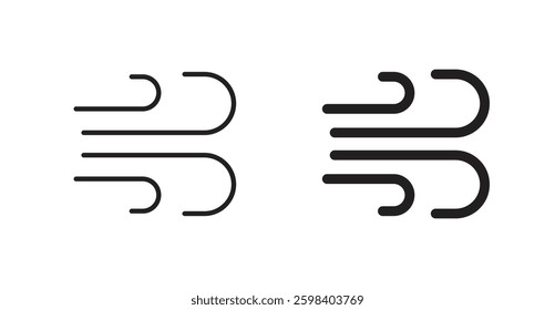 Wind vector icon set in black color.