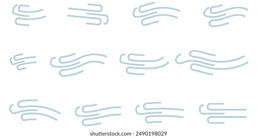 Wind vector icon set. Wind blow vector symbol, air puff line icons on white background, outline flat illustration of windy stormy weather, wind doodle graphics. Eps 10.