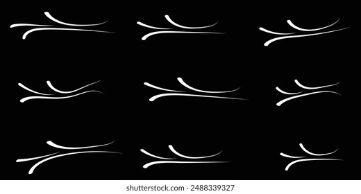 Wind vector. Wind vector icon set. Doodle wind line sketch set. Hand drawn doodle wind motion, air blow, swirl elements. Sketch drawn air blow motion, smoke flow art, abstract line. EPS 10.