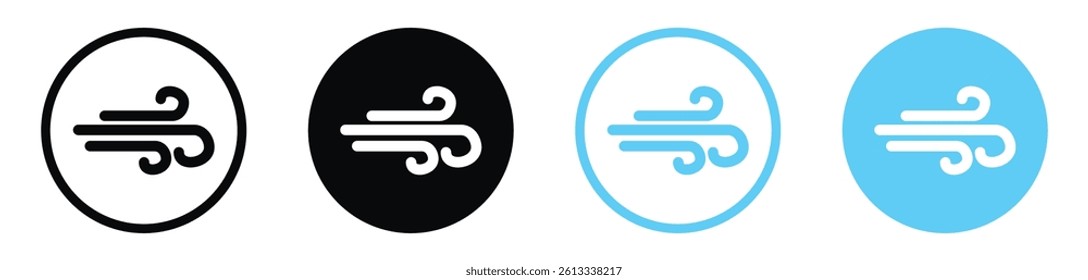 Wind vector icons in black and blue colors