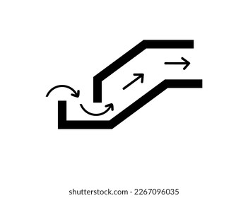 Wind or water direction concept with arrows inside the building wall, architectural design
