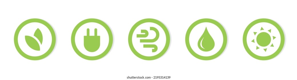 wind, water, solar, green, renewable energy icons - vector illustration