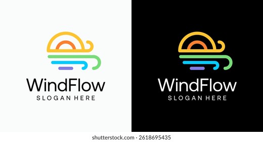 Wind, water and sun line vector logo design with modern, simple, clean and abstract style. Icon for business, weather and personal branding.