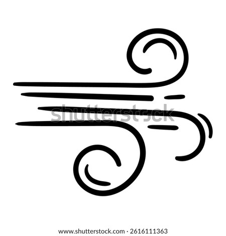 Wind. Weather forecast icon. Vector illustration for print, sticker, app. Hand drawn sign, symbol isolated on white background