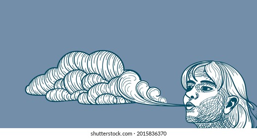 Wind. The weather gods blow on the clouds and create wind whirlwinds. Vector.