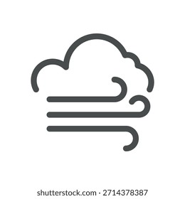 Icono de Clima de viento. Ilustración de flujo de aire de línea delgada con líneas de ráfaga curvadas para brisa, viento fuerte y concepto de movimiento atmosférico. Símbolo de Vector de contorno aislado, pictograma de trazo editable