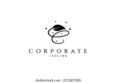 windblown leaf logo with dust grain decoration in simple flat design style
