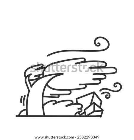 windblown stone grass tree in doodle cartoon style