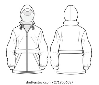 Chaqueta cortavientos Vector diseño maqueta Plantilla plano técnico.