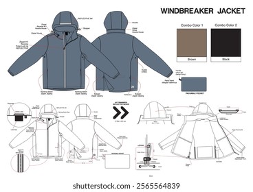 Windbreraker Jacket Packable Silhouette Wiyh Combo Colour Pantone with the description